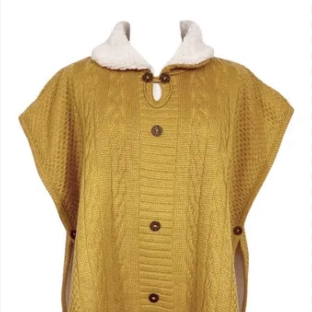 Women’s Gold Knit Poncho cozy with Button Details